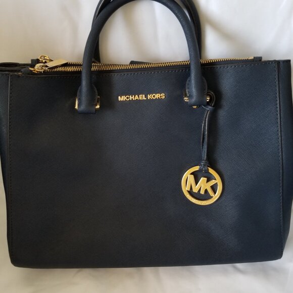 Michael Kors Navy Blue Saffiano Leather Structured Handbag - Picture 1 of 11